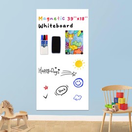 Magnetic Whiteboard Contact Paper 39" x 18”, YOUNGJQ Adhesive Magnetic Dry Erase White Board Sticker for Wall, Peel and Stick Wallpaper, Easy to Write and Clean for Kids Playroom Office