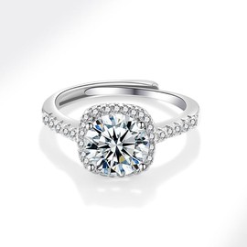 FAZKAR Silver Rings for Women Girls Adjustable Thumb Ring Promise Wedding Engagement Rings Square Cubic Zirconia Silver Eternity Ring Anniversary Jewellery Gifts