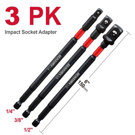 Geinxurn 3Pcs Impact Socket Adapter Set,1/4" 3/8" and 1/2" Drive, 6Inches Extension Bit with Holder, Adapt Your Power Drill to High Torque Impact Wrench