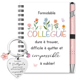 Sinmoe Coworker Gift 3 Piece Set with Mini Spiral Notebook, Black Pen and Flower Keyring, Ideal for Retirement, Job Change, Thank You to Colleague