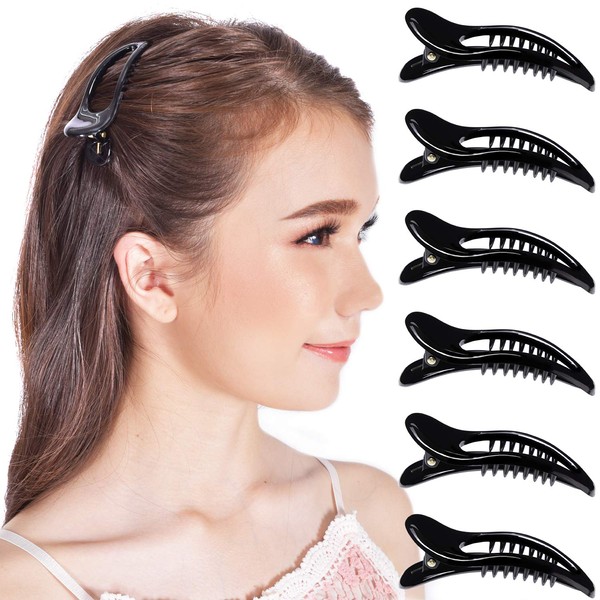 RC Roche Pack of 6 Crocodile Hair Clips, Duckbill Hair Clip for Women, Non-Slip, Wide Teeth with Bow, Section Clips, Alligator, Small, Black