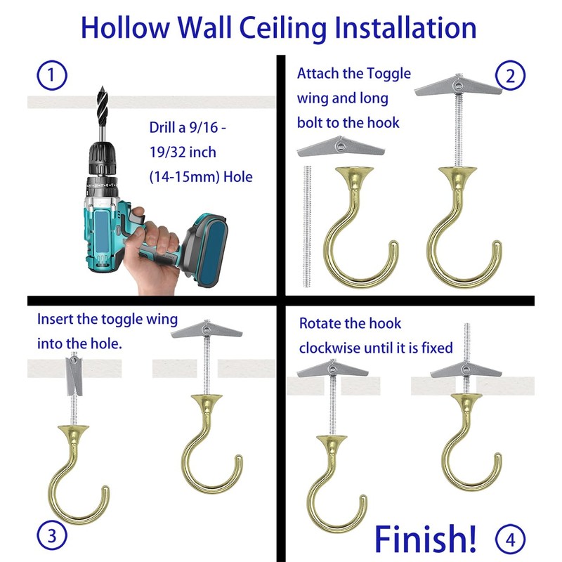Evsteluo Heavy Duty Swag Ceiling Hooks with Hardware for Hanging