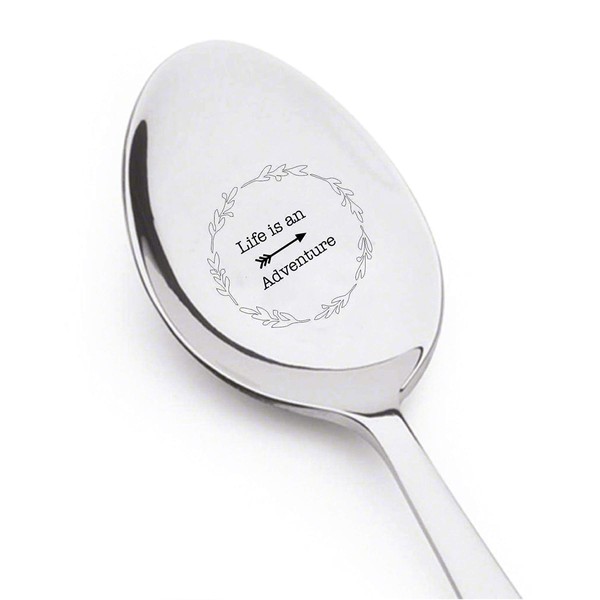 Life is an adventure- engraved spoon- coffer lover- engraved silver ware by Boston creative company