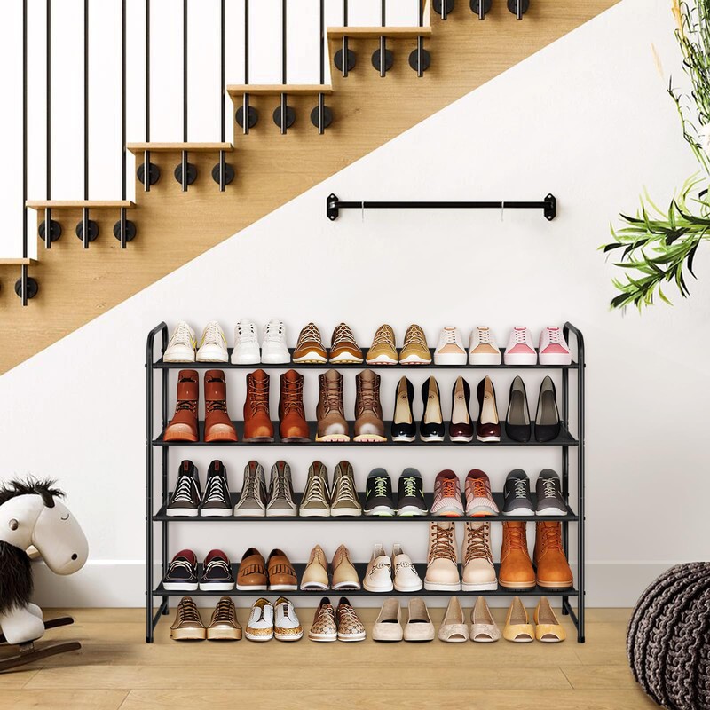 KIMBORA 4 Tier Long Shoe Rack for Closet, Wide Shoe