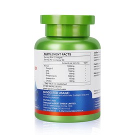 Krill Oil 1000 mg 240 Softgels with Omega-3s EPA, DHA, Astaxanthin and Phospholipids Supplement, Antarctic Krill No Fishy Aftertaste for Joint, Heart, Brain and Immunity - 2 Bottles