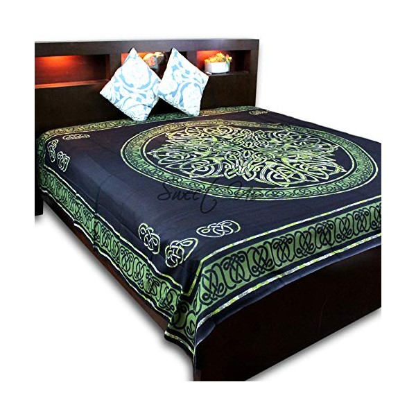 India Arts Cotton Celtic Circular Knot Print Tapestry Bedspread- Queen