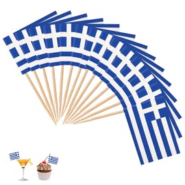 Pack of 100 Greece Flag Toothpicks, Greece Countries Toothpick Flags, Greek Flag Decoration, Mini Greek Cocktail Fruit, Cupcake Toppers Stick for Buffet, Party, Toothpick Cake Decoration