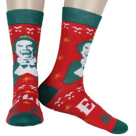 Bioworld Elf Socks Elf The Movie Men's Buddy Holiday Design Adult Mid-Calf Novelty Crew Socks Size 8-12
