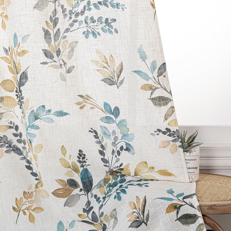 MYSKY HOME 95 Inch Curtains Semi Sheer Linen Blended Window
