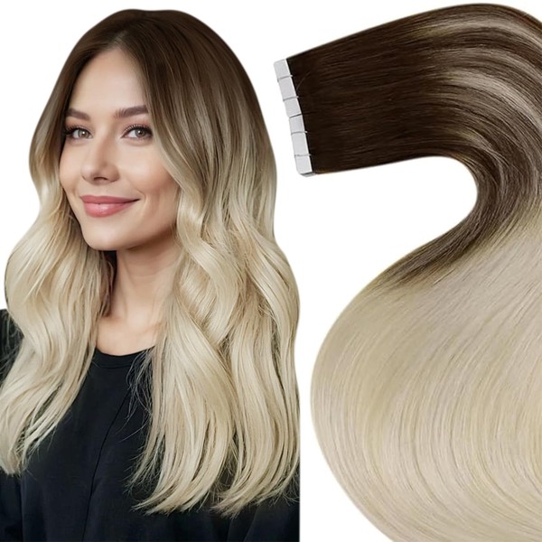 LaaVoo Tape in Extensions Human Hair Brown Ombre Blonde Tape