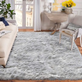 ORINOVA Shag Rug 6x9 Area Rugs for Bedroom Silver Grey Fluffy Machine Washable Faux Sheepskin Shaggy Fur Rugs for Living Room Nursery Rug