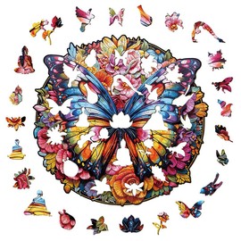 Jigfoxy Wooden Puzzle Adults, Butterfly and Flowers Wooden Puzzle Wooden Puzzle Adults and Children, Unique Educational Toy in Animal Shape for Family Friends, L-34 x 33.3 cm, 300 Pieces