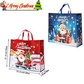 Large Size Christmas Tote Bags, 2pcs 60 x 55 x 20cm Non-woven Fabric Gift Bags Christmas Shopping Bags Large for Gift Wrapping Decoration