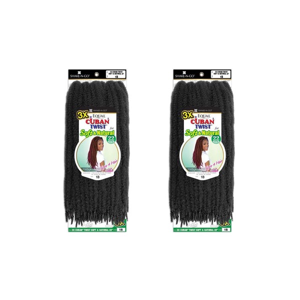 SHAKE-N-GO 3x Cuban Twist Soft & Natural 22" (2-PACK) (TWO-TONE