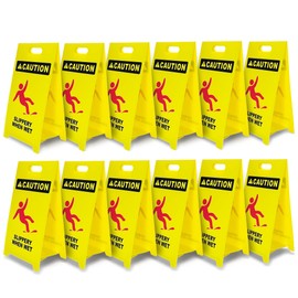 8 NET 12-Pack Caution Wet Floor Sign with Graphic, 25’’ Height, Durable Corrugated Plastic, Double-Sided English/Spanish Wet Floor Caution Stand for Indoors and Outdoors, Avoid Fall & Slip Accident