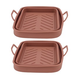 2 Pcs Silicone Air Cooker Pot with Handle Rectangular Fryer Liner Tray Replacement for Kitchen Cooking Accessories Brown