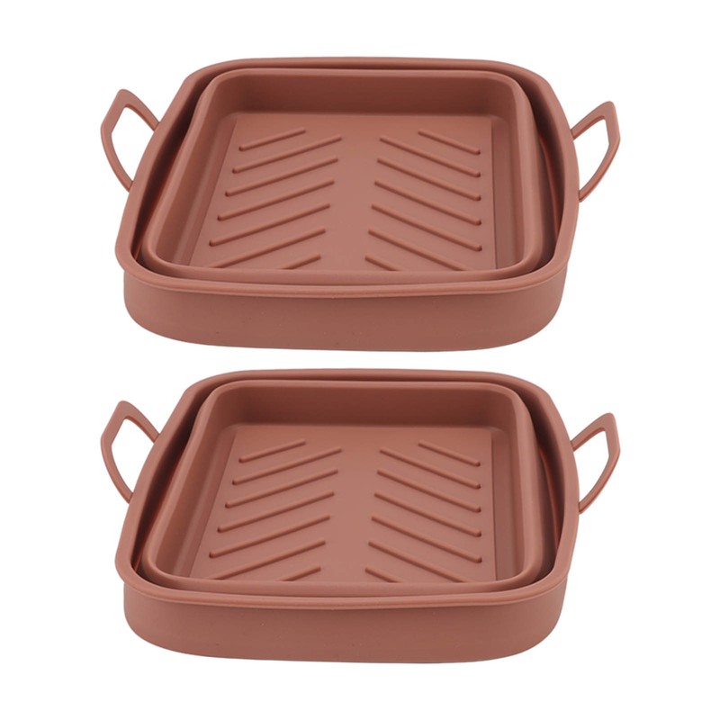 2 Pcs Silicone Air Cooker Pot with Handle Rectangular Fryer