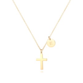 QXTX Cross Necklace for Women,18K Gold Plated Initial Cross Pendant Necklace for women(E)