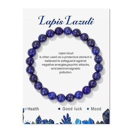 Pingyongchang Natural Stone Stretch Beaded Bracelet Healing Crystal Bracelet Protection Anxiety Bracelet Friendship Birthday Gifts for Women-Deep Blue