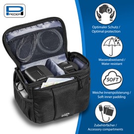 PEDEA DSLR-Kameratasche "Guard" Fototasche für Spiegelreflexkameras mit wasserdichtem Regenschutz, Tragegurt und Zubehörfächern, Gr. L schwarz
