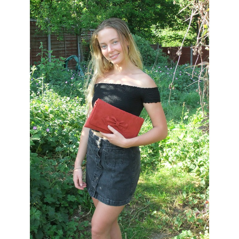 LONI Gorgeous Faux Suede Clutch Shoulder Bow Bag