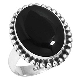 Jeweloporium 925 Silver Ring for Women Natural Black Onyx Gemstone Statement Silver Ring Size Y 1/2 New Year Gift Fashion Jewelry