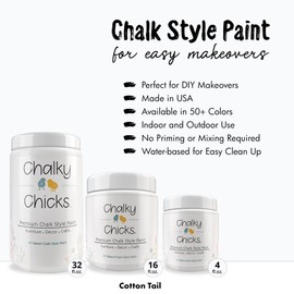Chalky Chicks Chalk Paint - Chalk Paint for Furniture, Craft Paint, Cabinet Paint, Wood Paint, and Furniture Paint, Spray Paint-Ready for Home Decor - CottonTail (White) 16 Fl Oz (Pack of 1)