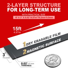 Thaibear Magnetic Dry Erase Labels Roll,3 Inch x 15 Feet, Magnetic Tape Roll, Magnetic Strips Labels, Dry Erase Magnet Labels Strip for Whiteboard, Locker, Refrigerator - Easy to Cut Any Shape