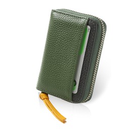 LASIEM Card Case, Genuine Cowhide Leather, Women's, Men's, Magnetic, Anti-Skimming, Zipper, Card Slots, Credit Card (Gold Zipper/Kawarasuba)