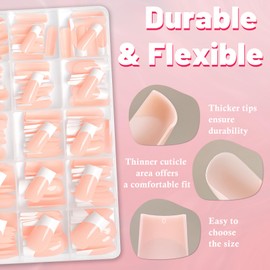 AddFavor French Tip Press on Nails Long Square Fake Nails - 180pcs Pink False Acrylic Nails Press ons Nails White French Tip Nails with Adhesive Tabs, 15 Sizes Stick on Nail for Women