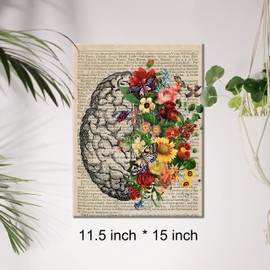 Brain Art Flower Anatomy Canvas Wall Art Human Brain Butterfly Canvas Print Medical Painting Wall Decor Framed Psychology Gift 12x15 Inch