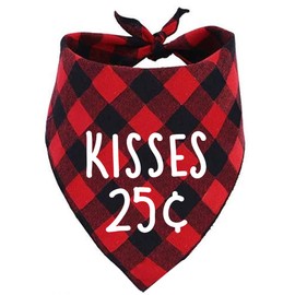Dog Valentines Day Scarf, Plaid Pet Bandana Triangle Bibs Kerchief