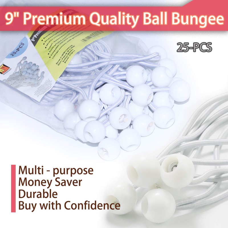 9 inch 25 Piece Heavy Duty 5mm Ball Bungee Canopy