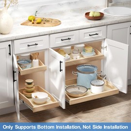 ROOMTEC Pull Out Cabinet Organizer with Soft Close, 16-1/2" W x 21" D, Pull Out Cabinet Drawer for Kitchen cabinets with U Bracket, Pull Out Cabinet Shelf, Finished, Bottom Assembly