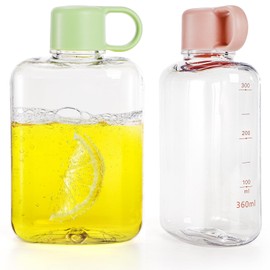 ZEAYEA 2 Pack Portable Flat Water Bottle, 12 oz BPA Free Slim Drinking Bottle, Plastic Travel Flask for Outdoor Sports, Camping, Fitness, Gym, Fits Purse Bag Pocket