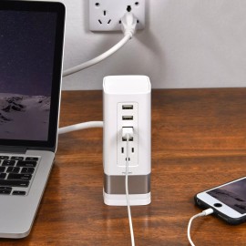 ONN BRANDD NEW Onn 4-Port USB Charging Tower with Outlet, White