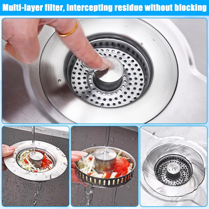 UZSUZZ Sink Plug with Stainless Steel Drain Strainer | Anti-Clogging