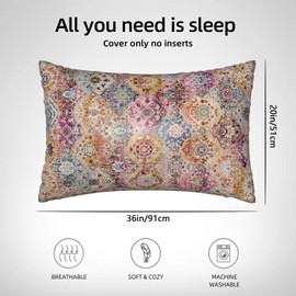 Silk Like Pillowcase for Hair and Skin Orange Antique Ethnic 1 Pack Satin Pillowcase with Hidden Zipper Soft Breathable Smooth Cooling Pillow Cover King Size for Bedroom Sofa 20”x36”