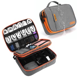 Gocokia Double Layer Electronic Accessories Organizer, Handle Waterproof Travel Cable Organizer Portable Gadget Bag Carry Pouch for pad Mini,Hard Drives, Power-Grey