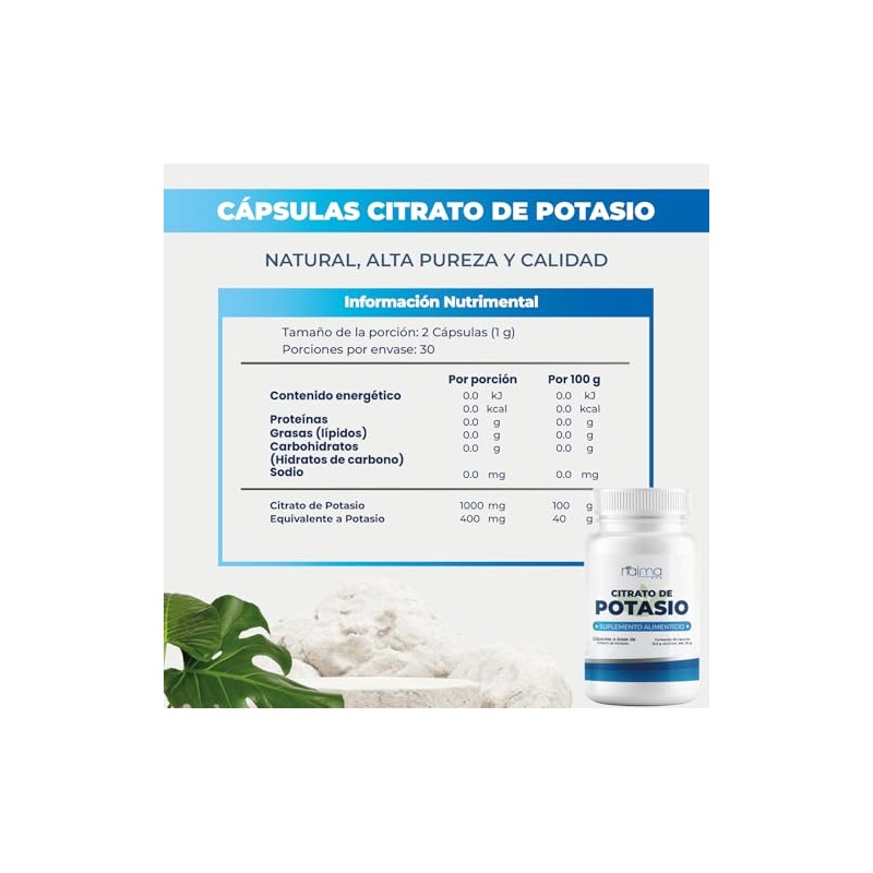 NAIMA Citrato de Potasio Suplemento Alimenticio Puro, de Origen Natural