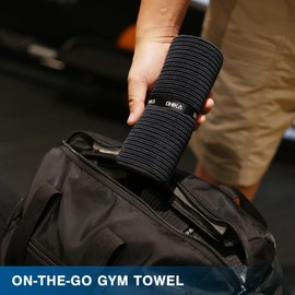 OHIKA Microfiber Gym Towels with Snap Strap Closure, Ribbed Pattern Sports Towels for Yoga, Home and Outdoor Activities, 27” x 16”, 6 Pack, Black/Grey/Light Blue