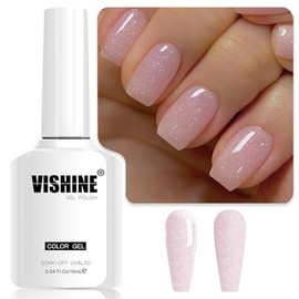 Vishine- Estilo personal: Vishine 1 pieza de 16 ml/0,54 fl.OZ Jelly Nude Pink Glitter crea un estilo de gelatina neutral, discreto pero de primera cal