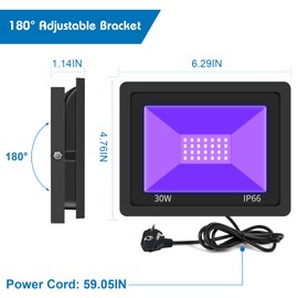 Eleganted 30 W LED UV Spotlight 395 nm Black Light Spotlight with Plug IP66 Waterproof UV Light Fluorescence Neon Colours Black Light Lamp for Decoration, Party, Disco, Poster, Stages