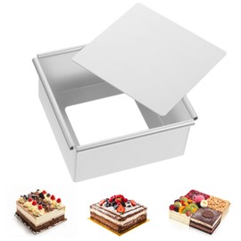 Dulynva Teglia quadrata con fondo removibile e rivestimento antiaderente, 8" Teglia quadrata argentata per torte, brownies, lasagne (20,4 x 20,4 x 7,8 cm)