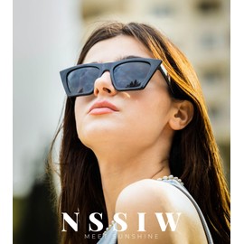 NSSIW Square Cat Eye Sunglasses for Women, Vintage Polarized Sun Glasses for Women with Big Frame and UV400 Protection