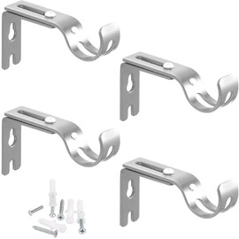 Soporte para Cortinero Paquete de 4, Soporte para Barra de Cortina, Soportes Ajustables para Ventana, Soporte para Cortinas para Soporte de Barra de Cortina en Techo o Pared (Plata)