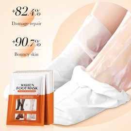 6 Pairs Peeling Moisturizing Foot Mask for Women & Men – Infused with Hyaluronic Acid, Retinol & Vitamin C – Exfoliating Foot Masks for Dry Cracked Feet – Foot Care Socks for Soft, Smooth Feet