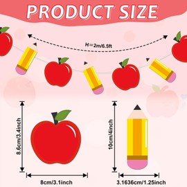 QOUBAI 9Pcs Pencil Apple Banner for Back to School Decorations 6.56ft Apple Ceiling Hanging Streamers Decor for First Day of School Classroom Backdrop Preschool Elementary Teacher Office Supplies