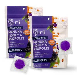 P.R.I Manuka Honey Lollipops with Propolis, Certified MGO 300+ – Throat Soothing, Elderberry Flavor, (24 Lollipops, 6.4oz)