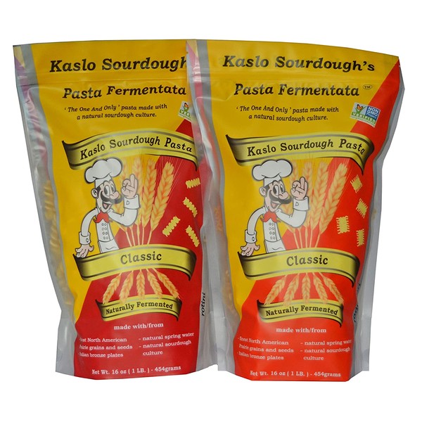 Kaslo Sourdough Pasta Combo - Fermented Pasta High Protein, Vegan Food with Probiotics & Sour Dough Starter | Easy Digestion Superfood | Classic Rotini Pasta & Pasta Radiatori Pack